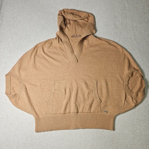 Prana Tan Lightweight Knit Hoodie Sweater with Dolman Half Sleeve Small - Picture 5 of 11